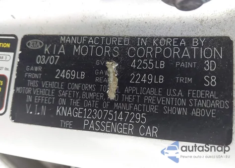 2007 Kia Optima Ex z USA, uszkodzony, nr VIN KNAGE123075147295